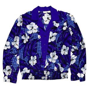 ALIA VINTAGE 90s Floral Purple Lightweight Business Casual Blouse Shirt Medium